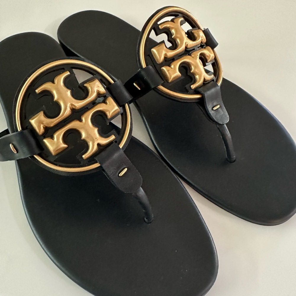 Tory Burch Navy and Gold Miller Sandals
